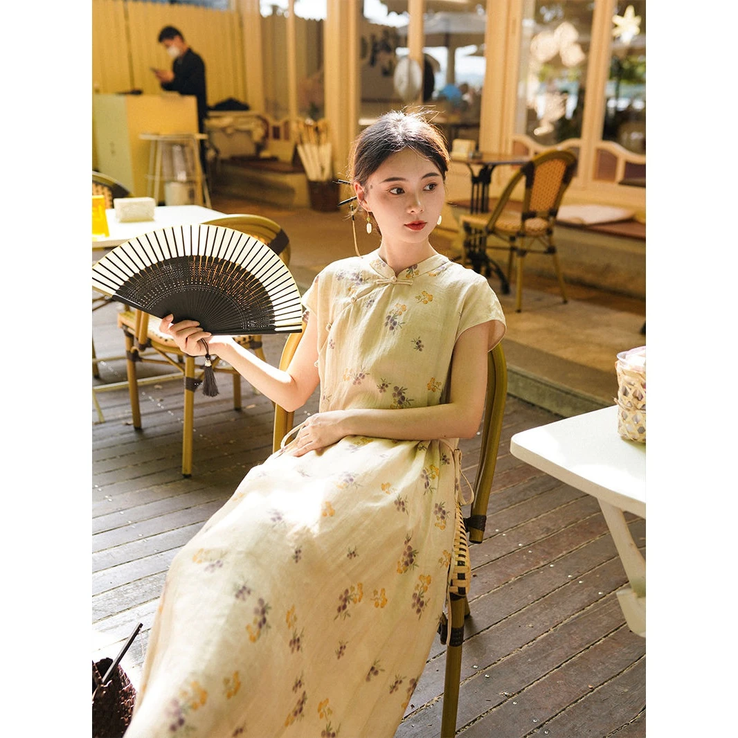 【应是枇杷并桧柏】7271#立领盘扣印花旗袍夏季薄款温柔显瘦