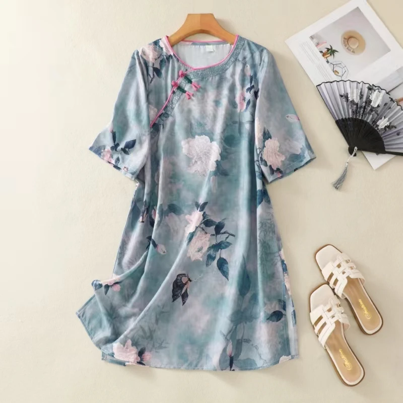 【兰亭序】1229#复古国风刺绣印花衬衫女夏季新款改良中式盘扣上衣