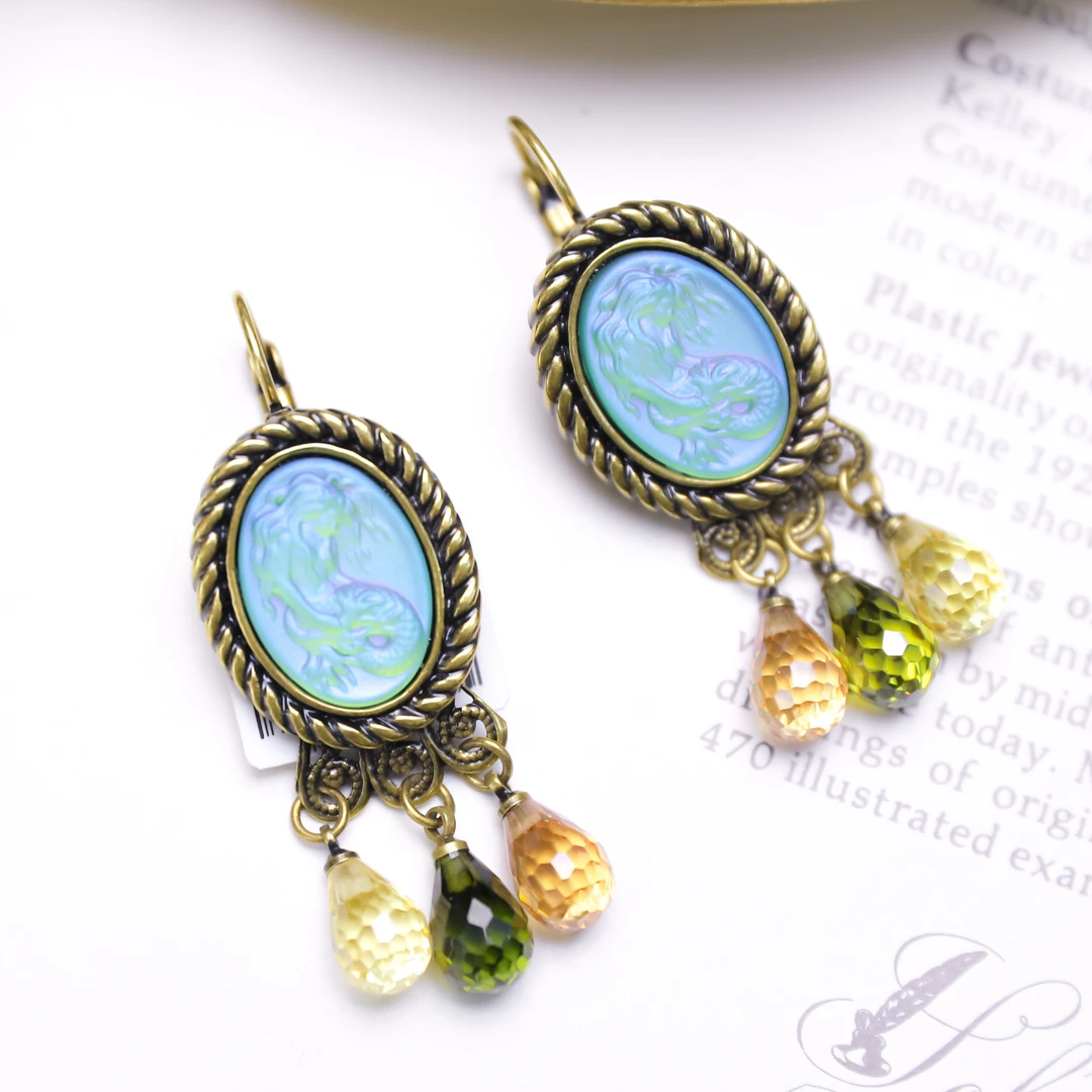 铜合金仿水晶耳饰 美国KF 沼泽梦境 切割水晶 变彩卡梅奥耳饰