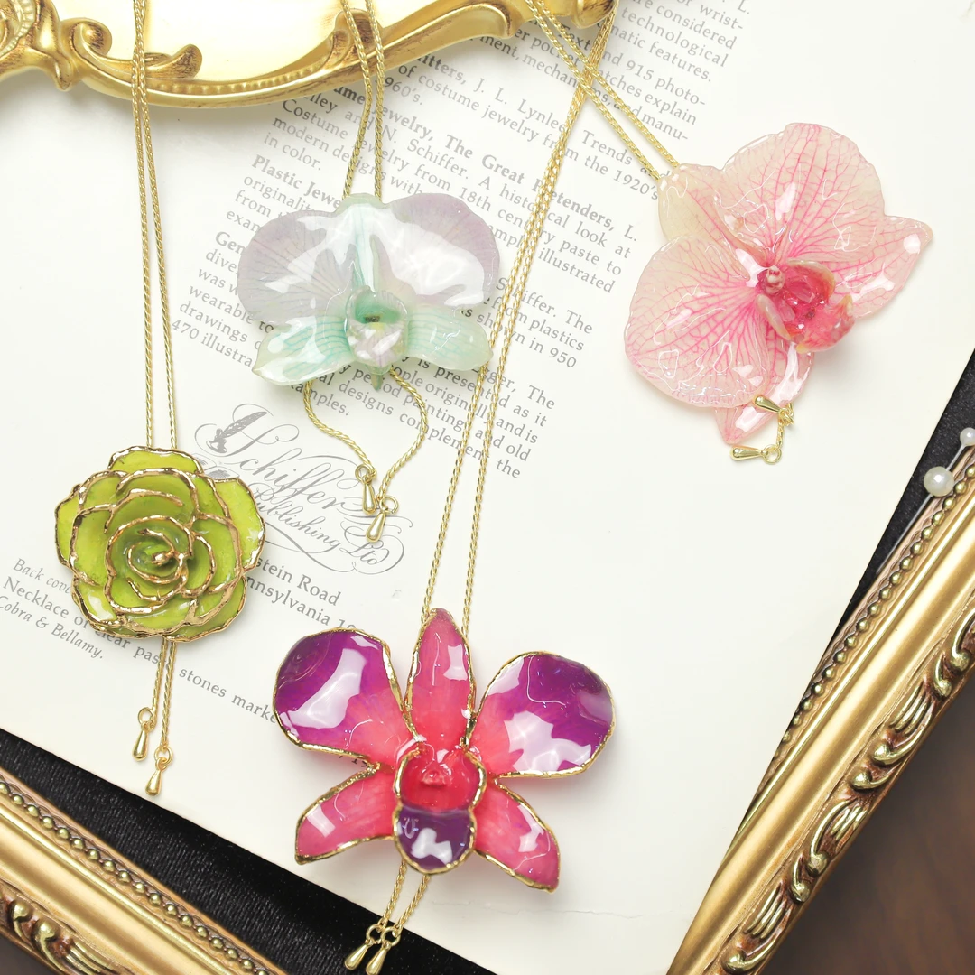 铜合金耳饰 英国设计师手工植物珠宝 永生花项链