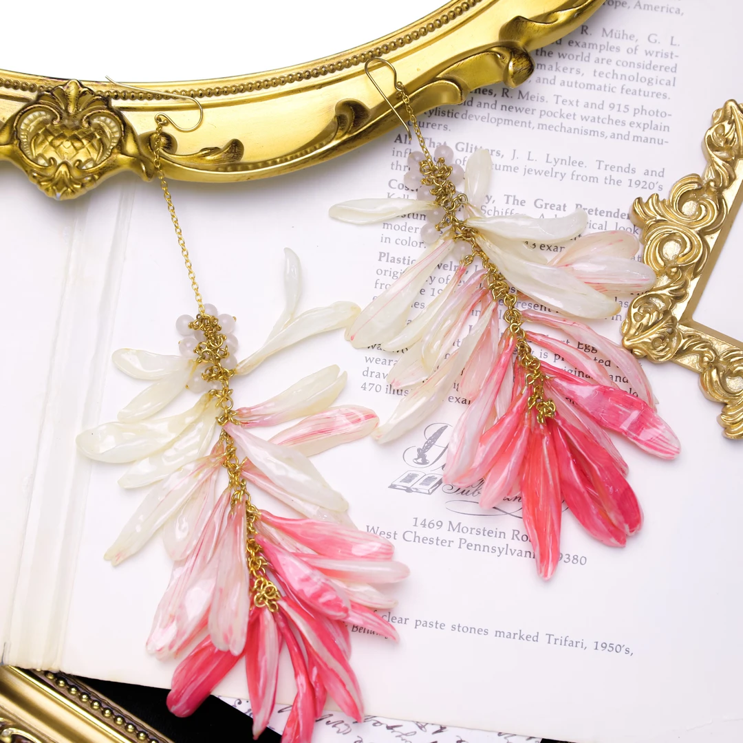 铜合金耳饰 英国设计师手工植物珠宝 永生花耳夹 明艳动人款