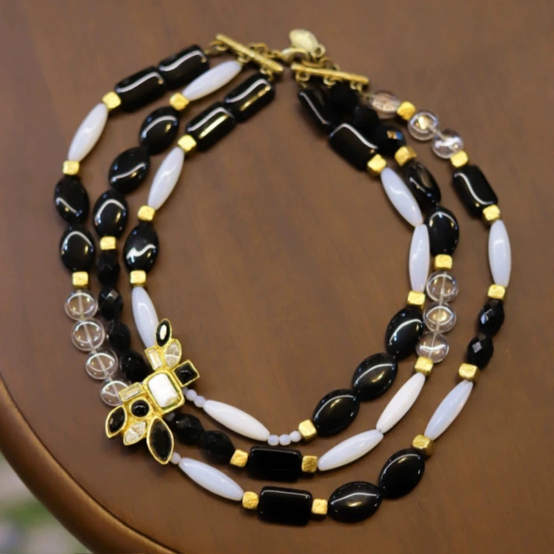 铜合金琉璃项链 黑金多层琉璃项链 高级气质