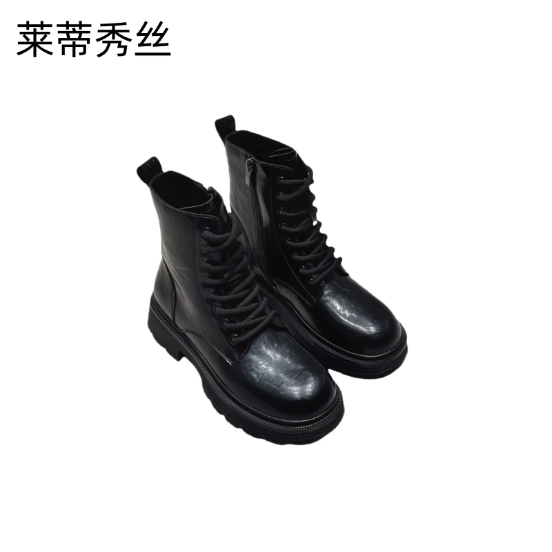 马丁靴女2024秋冬新款厚底短靴圆头英伦风爆款真皮系带百搭女鞋