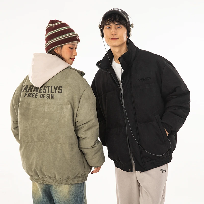 ins加厚立领休闲棉服男冬季新款棉衣潮牌植绒印花面包服外套K5071