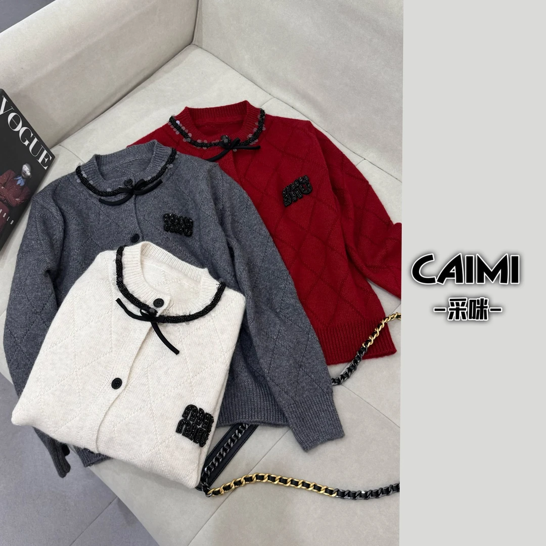 微胖钟姐【】重工设计款秋冬小香风洋气针织毛衣开衫11241