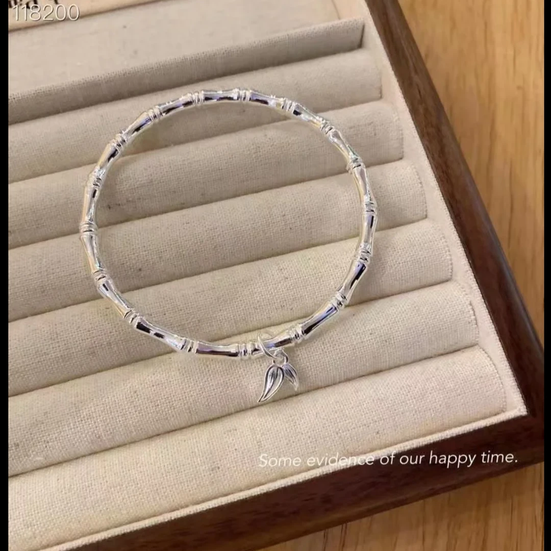 足银手镯 19号 竹节吊坠闭口实心足银手镯