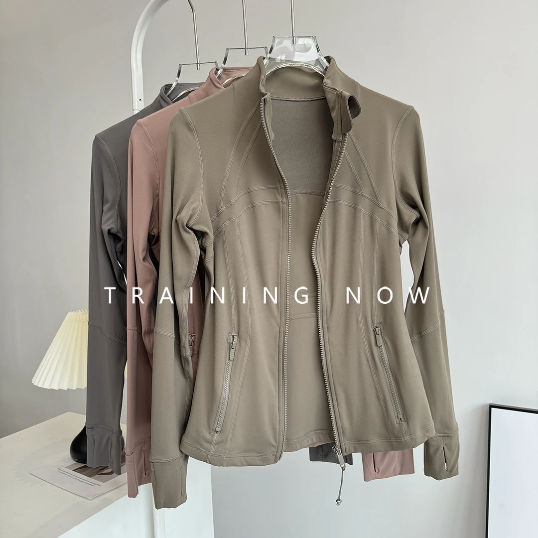 立领修身显瘦瑜伽服长袖运动磨毛外套跑步训练普拉提健身服上衣女