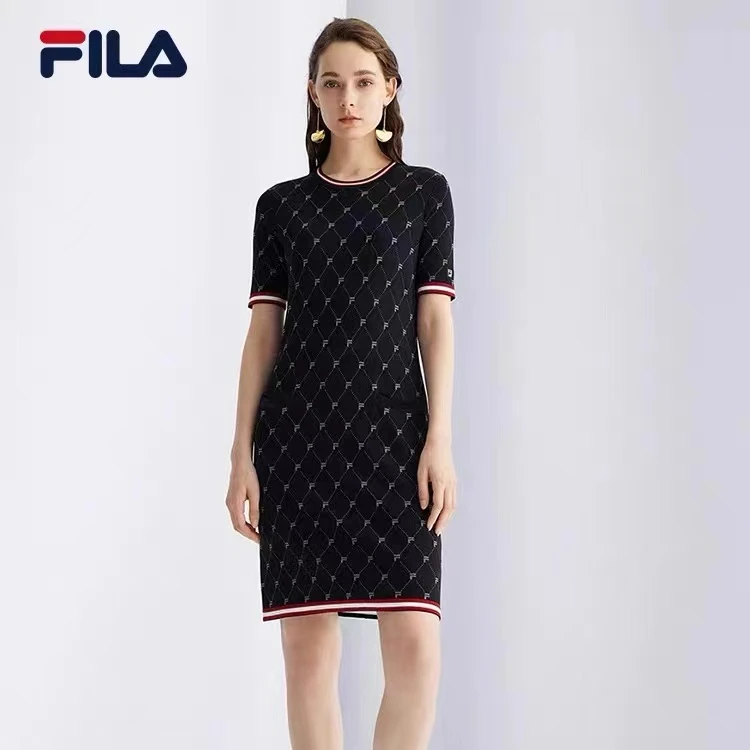 Fila/斐乐女反季印花高级百搭圆领气质官方正品连衣裙F11W331311F