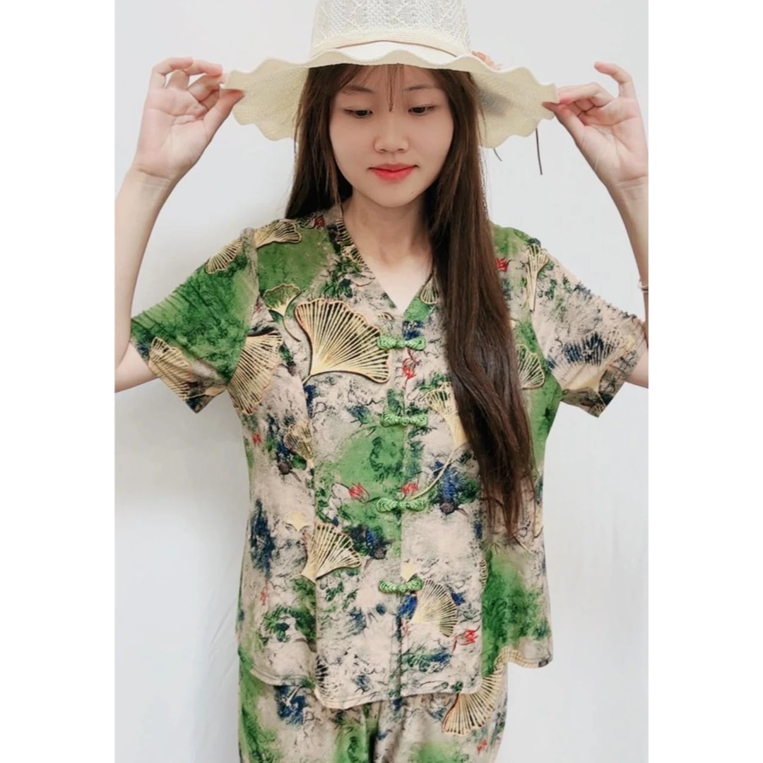 妈妈装花色宽松夏季清凉两件套