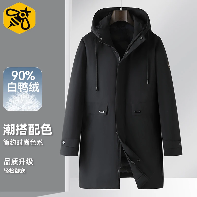 【蜂窝】新款男士抽绳时尚连帽长款保暖防风加厚羽绒服外套V9L69700