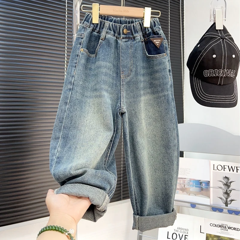 男童牛仔裤潮牌中大童洋气裤子韩版儿童宝宝宽松休闲裤男孩长裤潮