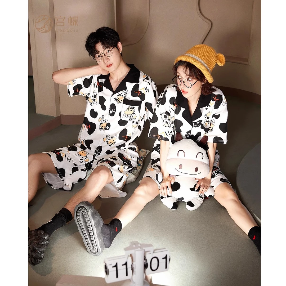宫蝶【凉感型】蜡笔小新联名情侣睡衣女夏天纯棉套装短袖家居服男