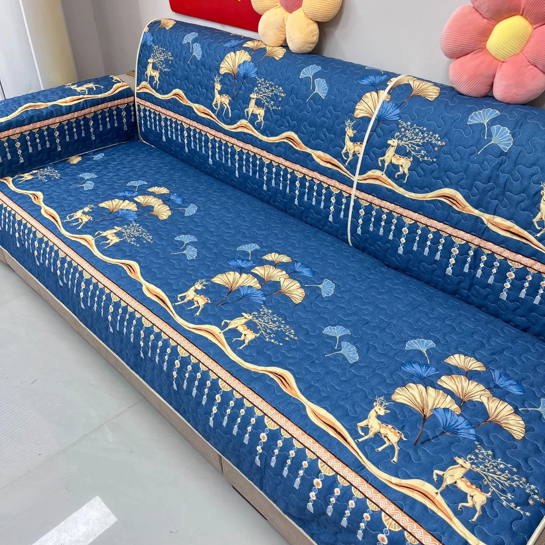 一套四片沙发垫座垫四季通用坐垫沙发防滑垫加厚加棉简约大气