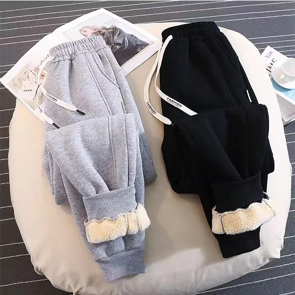 男款特厚羔绒运动裤冬新款宽松束脚加绒加厚保暖休闲情侣卫裤