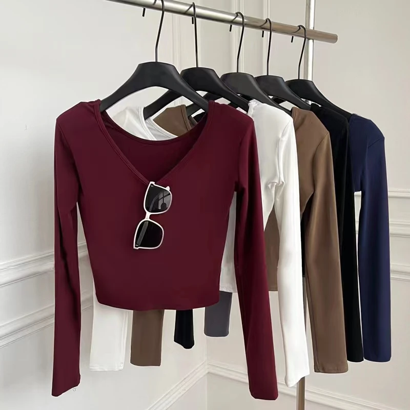 【两面穿】长袖辣妹V领女上衣秋冬新款内搭单穿微胖显瘦打底
