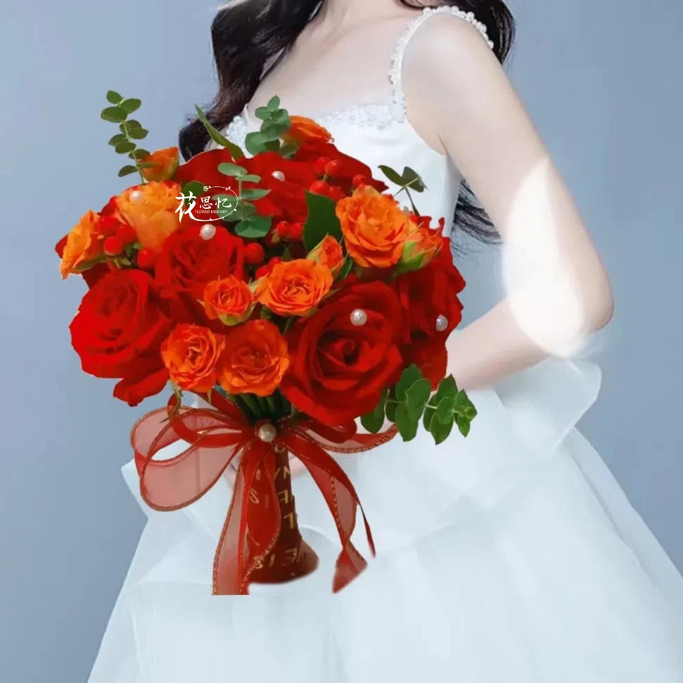 红色新娘手捧花❤『11朵红玫瑰手捧花』结婚·拍婚纱·领证·订婚季婚礼花鲜花直播间现场直播卖花