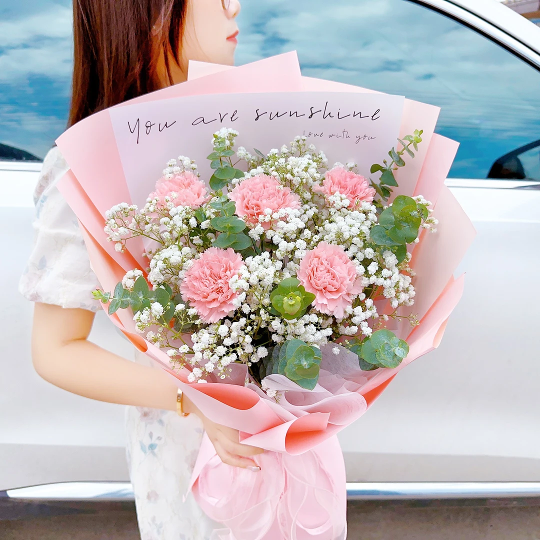 倍加珍惜『5朵粉色康乃馨』生日节日送妈妈婆婆长辈老师领导鲜花直播间现场直播卖花