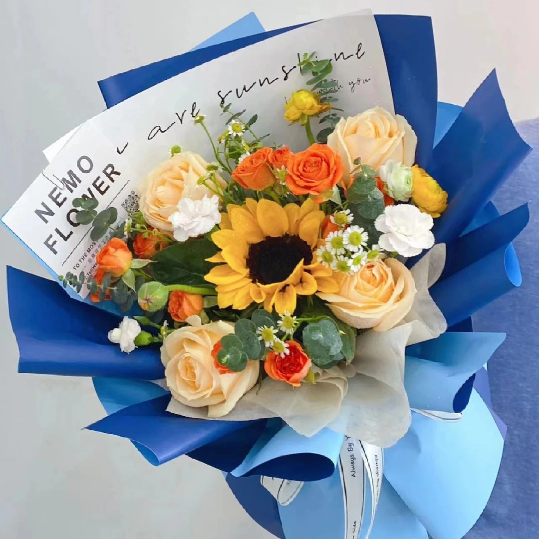 【心纳阳光】1朵向日葵4朵香槟玫瑰混搭花束生日送朋友闺蜜家人爱人鲜花礼物HC