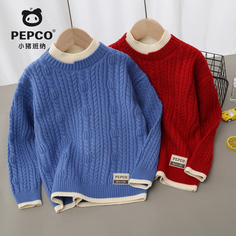 PEPCO/小猪班纳红色男女童毛衣儿童女孩加厚假两件百搭秋冬针织衫