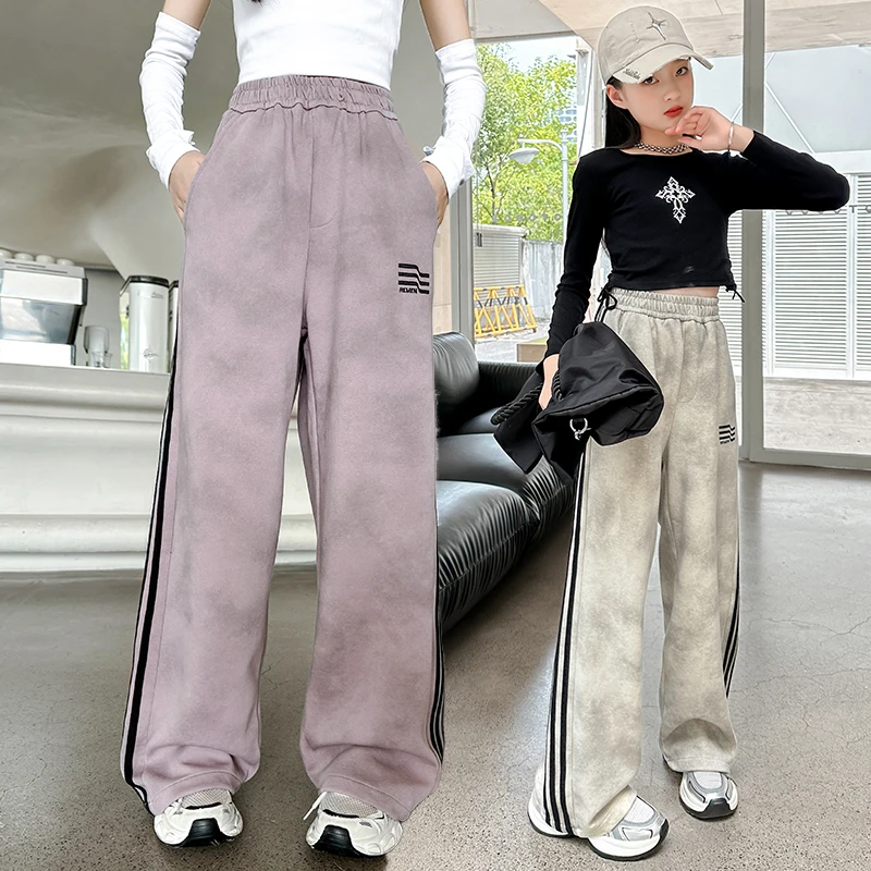 女童卫裤秋季时髦中大童百搭休闲阔腿裤儿童春秋款韩版直筒脏脏裤