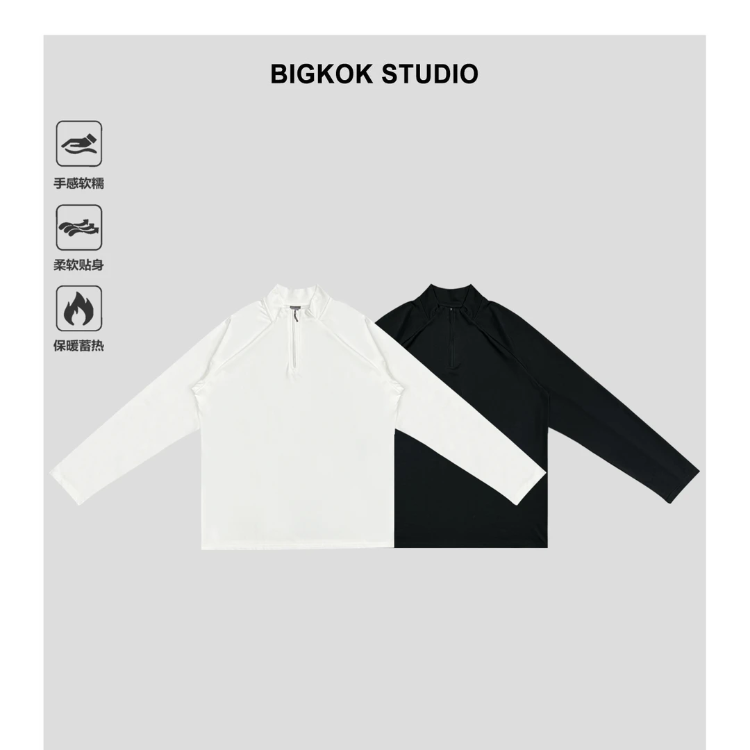 高弹棉感索罗娜半拉链卫衣秋冬户外修身插肩袖运动男打底长袖上衣