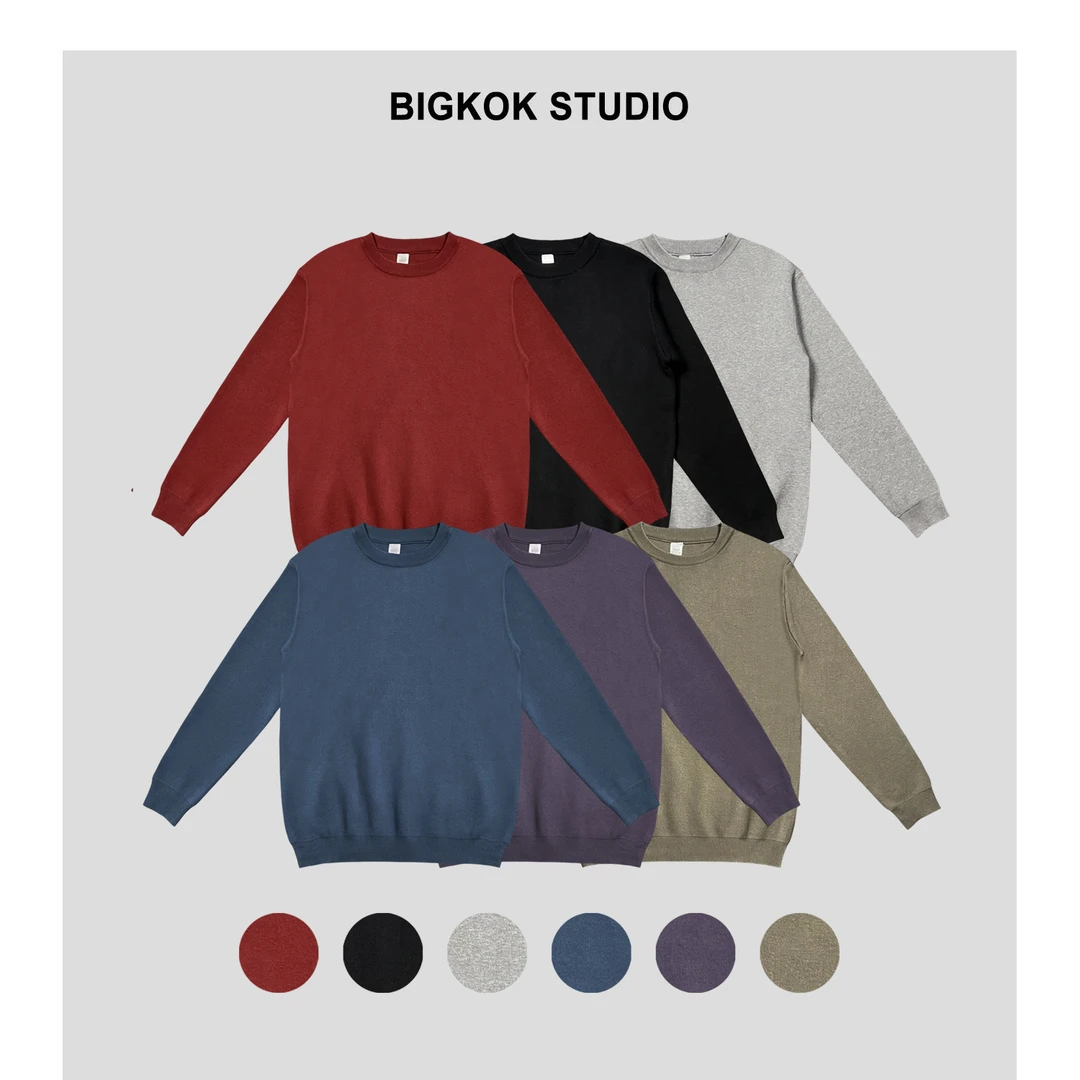 【清仓】秋冬加厚圆领毛衣男士轻奢重磅打底针织衫修身长袖套头衫