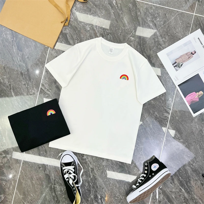 重磅纯棉小彩虹印花宽松休闲短袖t恤 男女同款圆领夏款百搭青春