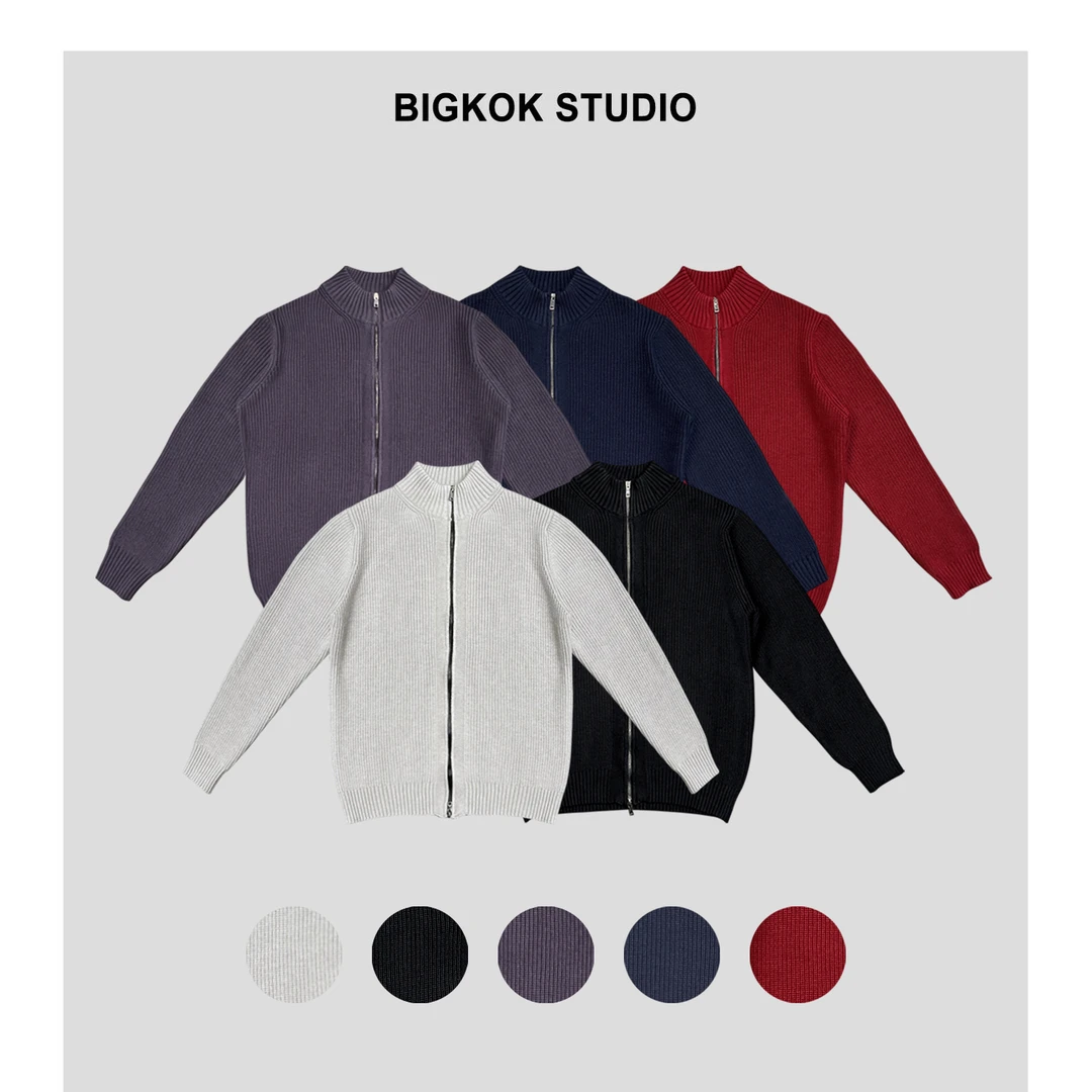 轻奢重磅针织衫秋冬拉链外套可翻高领抗起球毛衣开衫休闲男女同款