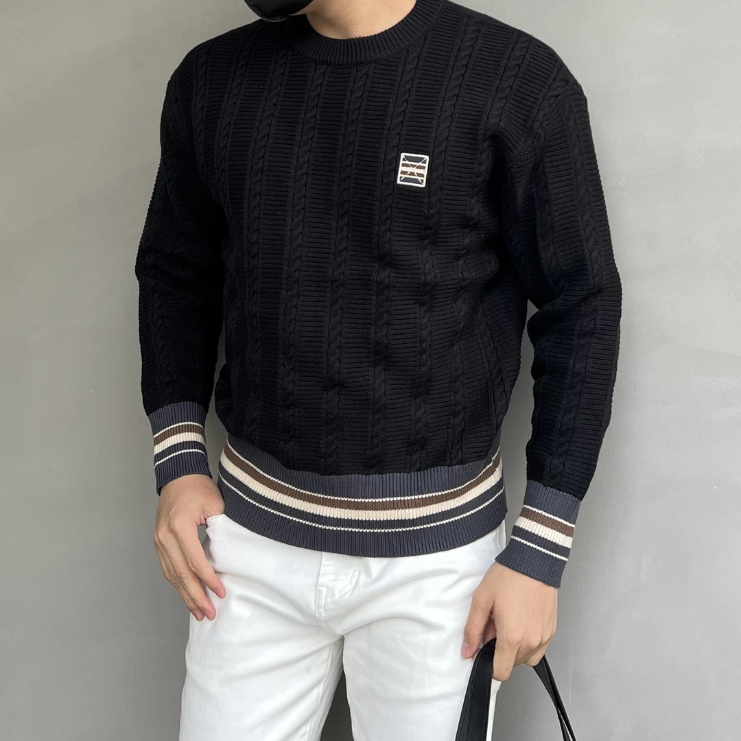 重工针织麻花纹肌理感复古轻奢毛衣男冬季加厚多色线织设计款801