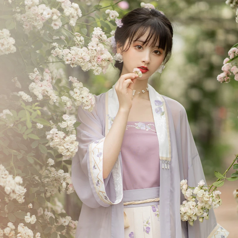 池夏 织梦:寄紫笺 宋制对襟短衫吊带长褶裙改良汉服