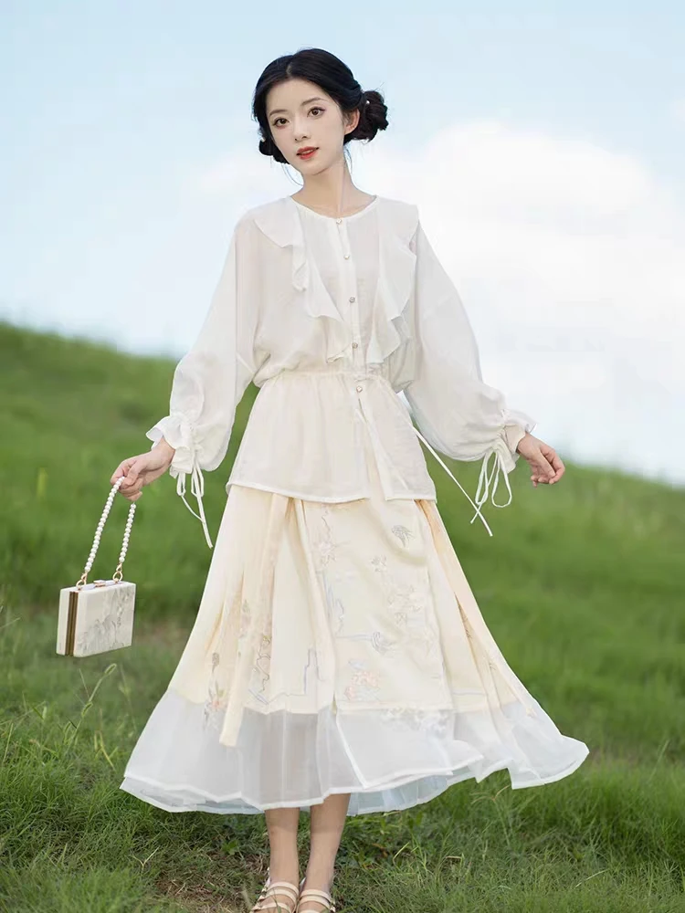 池夏【水掬月】明制衬衫马面裙绣花重工汉服