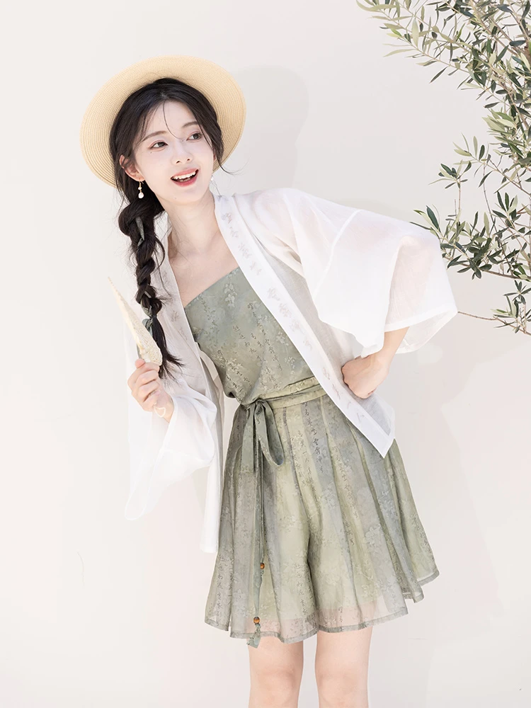 池夏【诗经:野有蔓草】宋制天丝开衫短裤原创改良汉服女