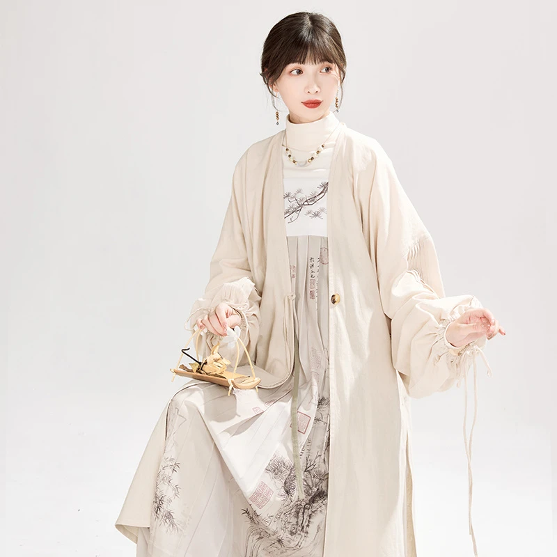 池夏且陶陶 流白对襟长衫齐胸吊带裙改良汉服女秋