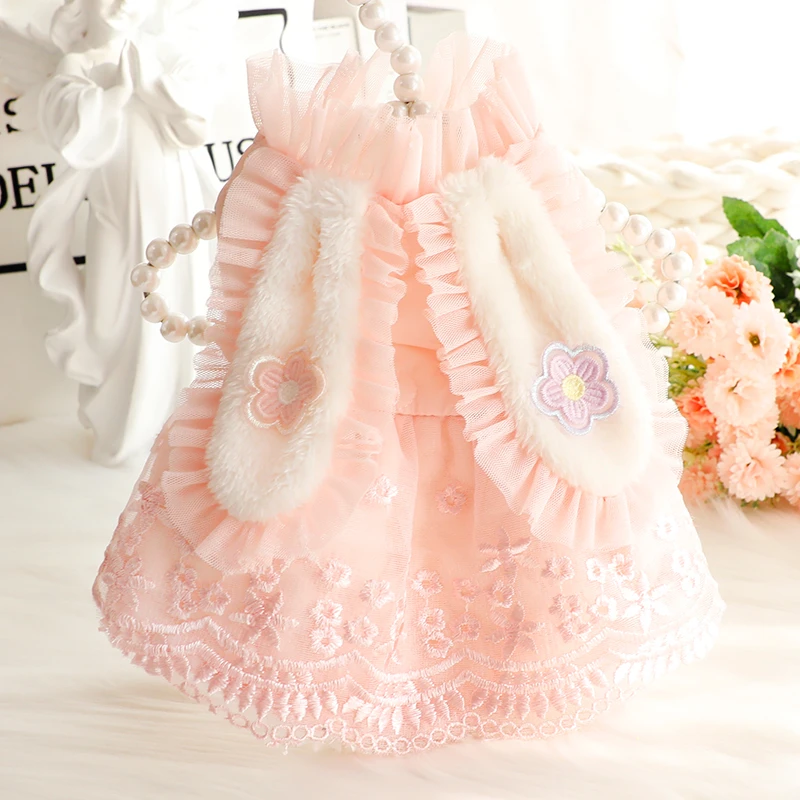 狗狗衣服秋冬装猫咪公主兔子耳朵冬裙可爱加绒小型犬泰迪宠物4297