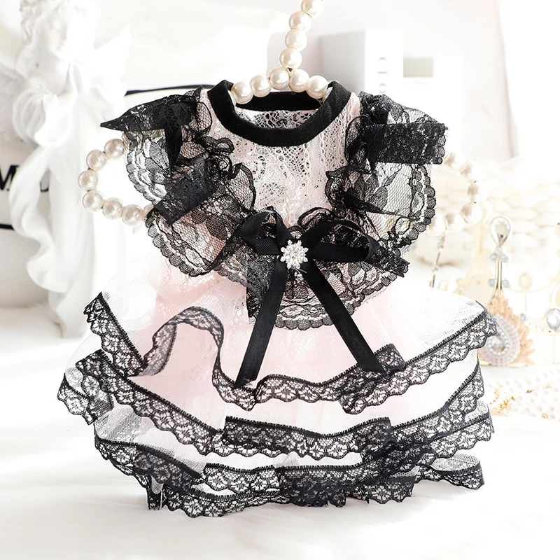 狗狗衣服猫咪公主裙子肉粉蕾丝蓬蓬裙手作走秀小型犬泰迪宠物3694