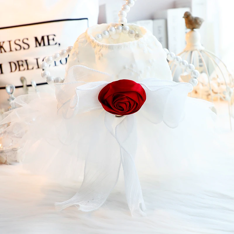 狗狗衣服春秋装猫咪公主裙可牵引玫瑰婚纱礼服小型犬泰迪宠物5934