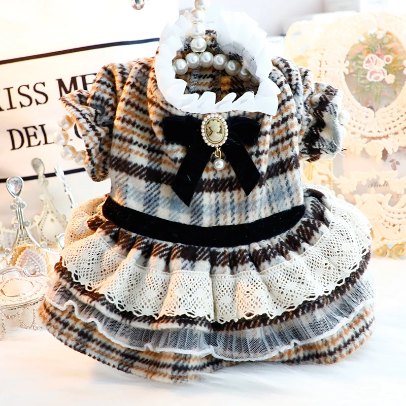 狗狗衣服春秋装猫咪公主裙可牵引美拉德蕾丝裙小型犬泰迪宠物5953