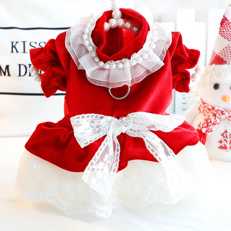 狗狗衣服秋冬装猫咪公主裙丝绒可牵引蓬蓬纱裙小型犬泰迪宠物4976