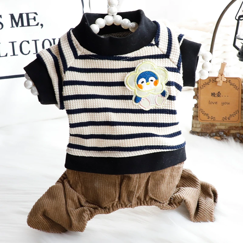 狗狗衣服春秋四脚裤华夫格灯芯绒假两件套装单小型犬泰迪宠物3982