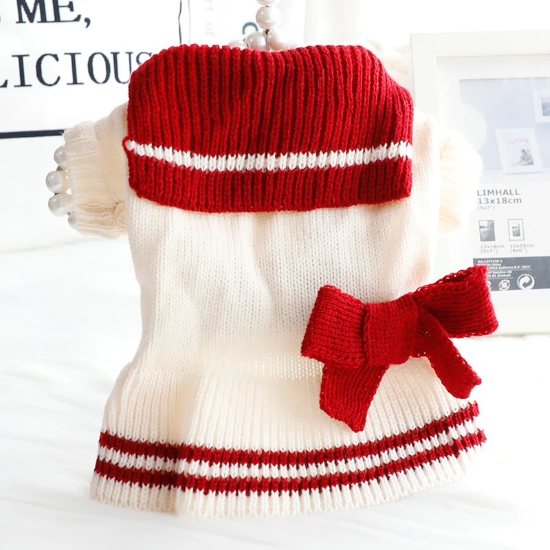 狗狗衣服春秋装猫咪公主毛线裙海军翻领蝴蝶结小型犬泰迪宠物3892