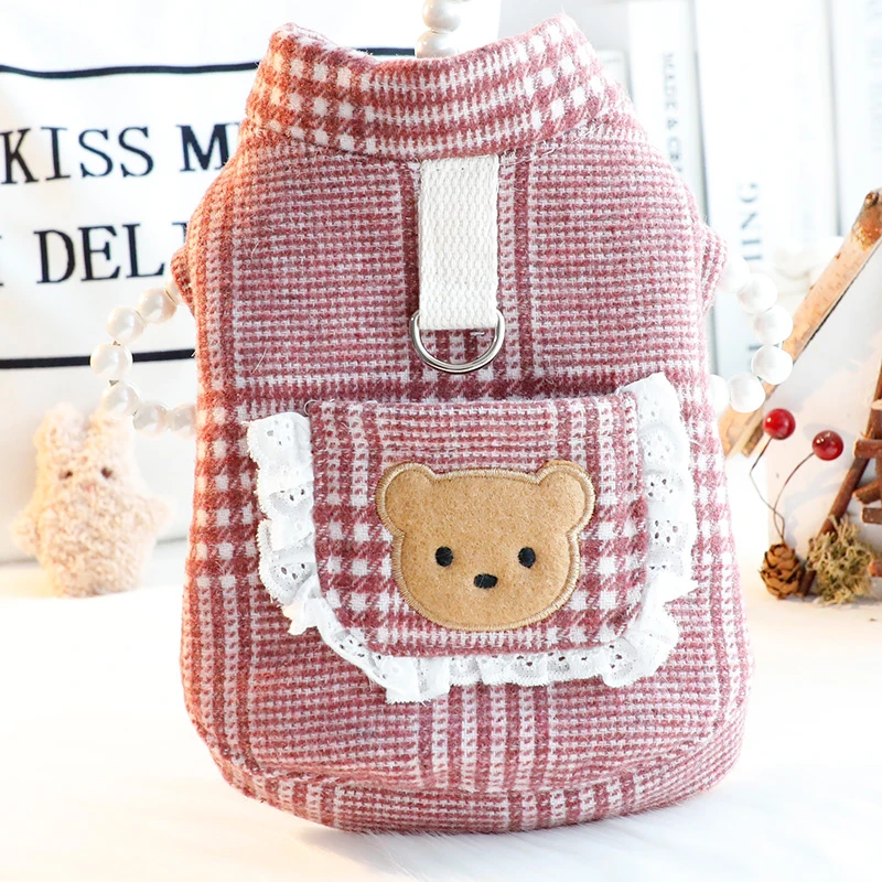 狗狗衣服秋装猫咪公主马甲可爱小熊可牵引外套小型犬泰迪宠物4989