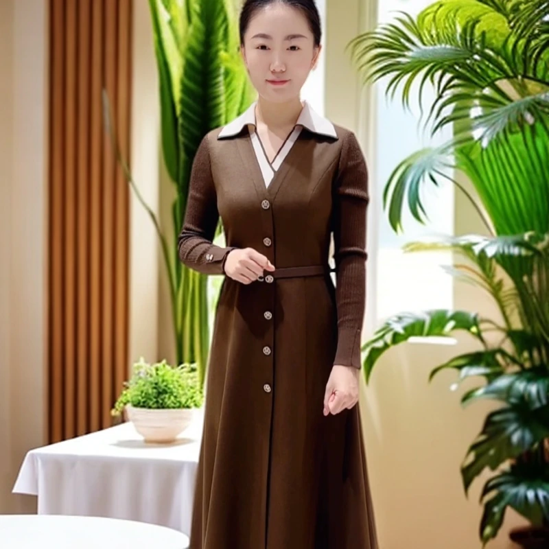 170937慕天姿品牌女装-轻奢系列-气质款咖色修身显瘦气质连衣裙