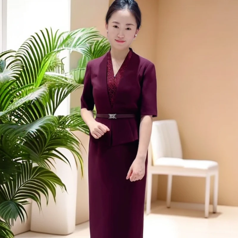 170882慕天姿品牌女装-轻奢系列-气质款紫红色修身显瘦气质连衣裙