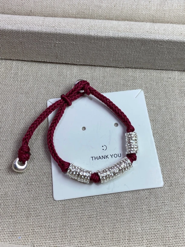 足银手链 足银990手工盘缠手链时尚国风小胖福红手绳