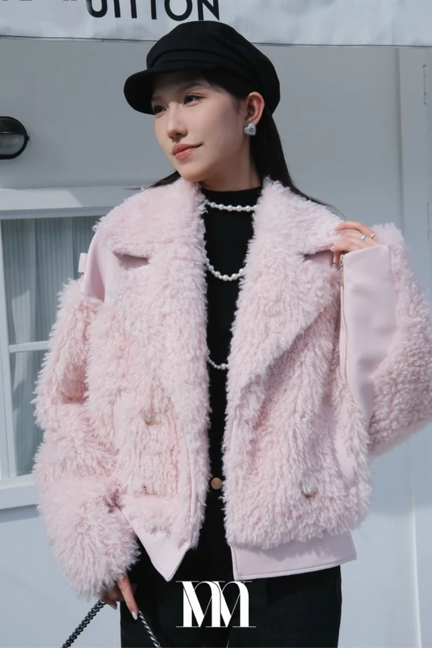 皮毛一体短款夹克