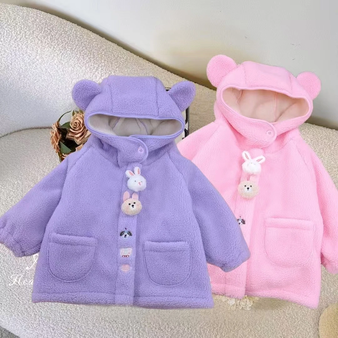 儿童秋冬款时尚保暖新款韩版带帽秋冬卡通加绒加厚连帽外套Q235