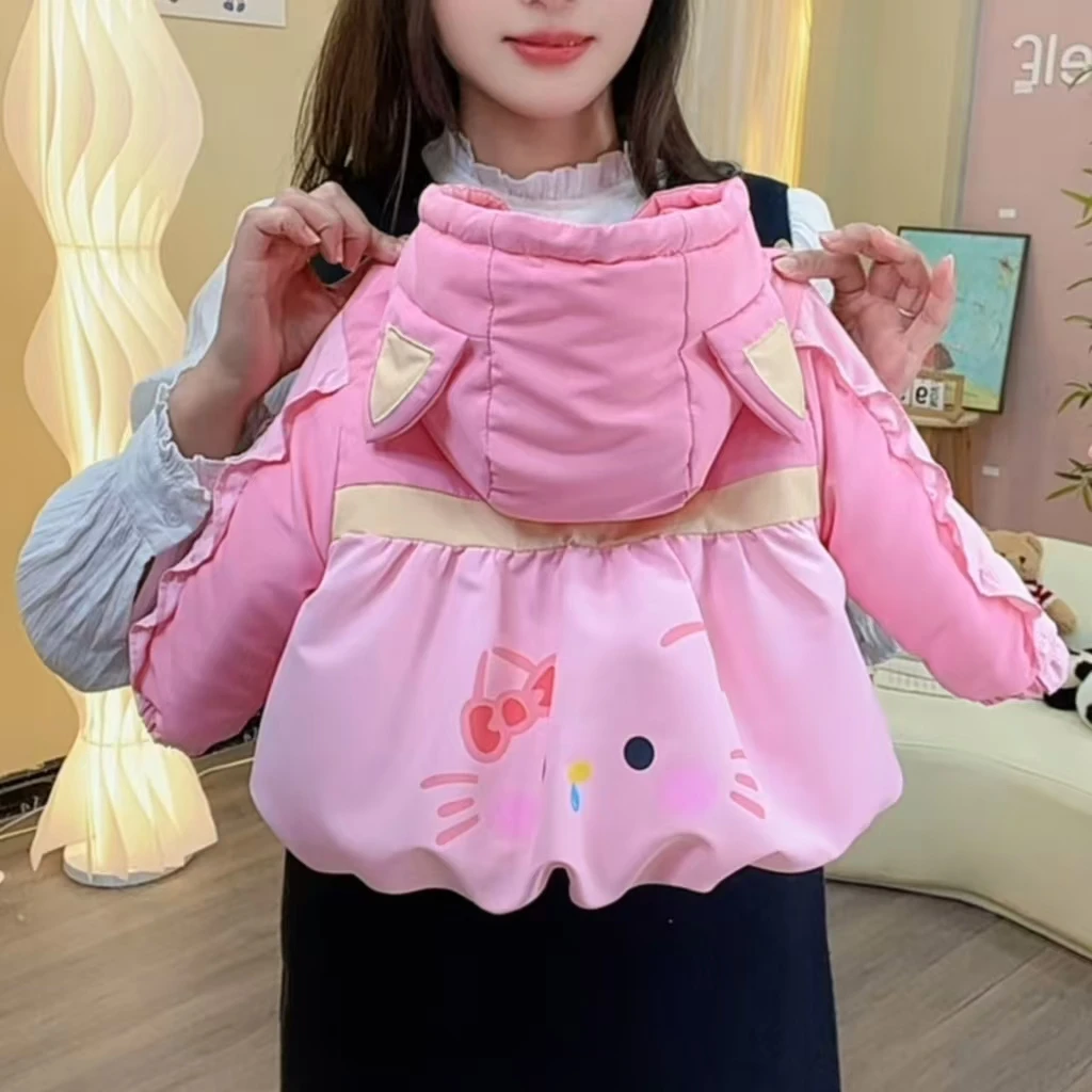 Q149冬新款上新冬款女童加厚甜美可爱拼接棉服洋气韩版猫咪棉袄