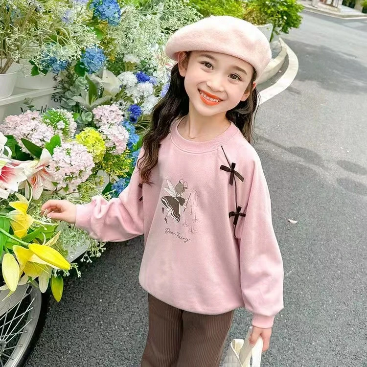 秋上新时尚洋气休闲春秋款女童圆领套头卫衣 百搭蝴蝶结卫衣Q82