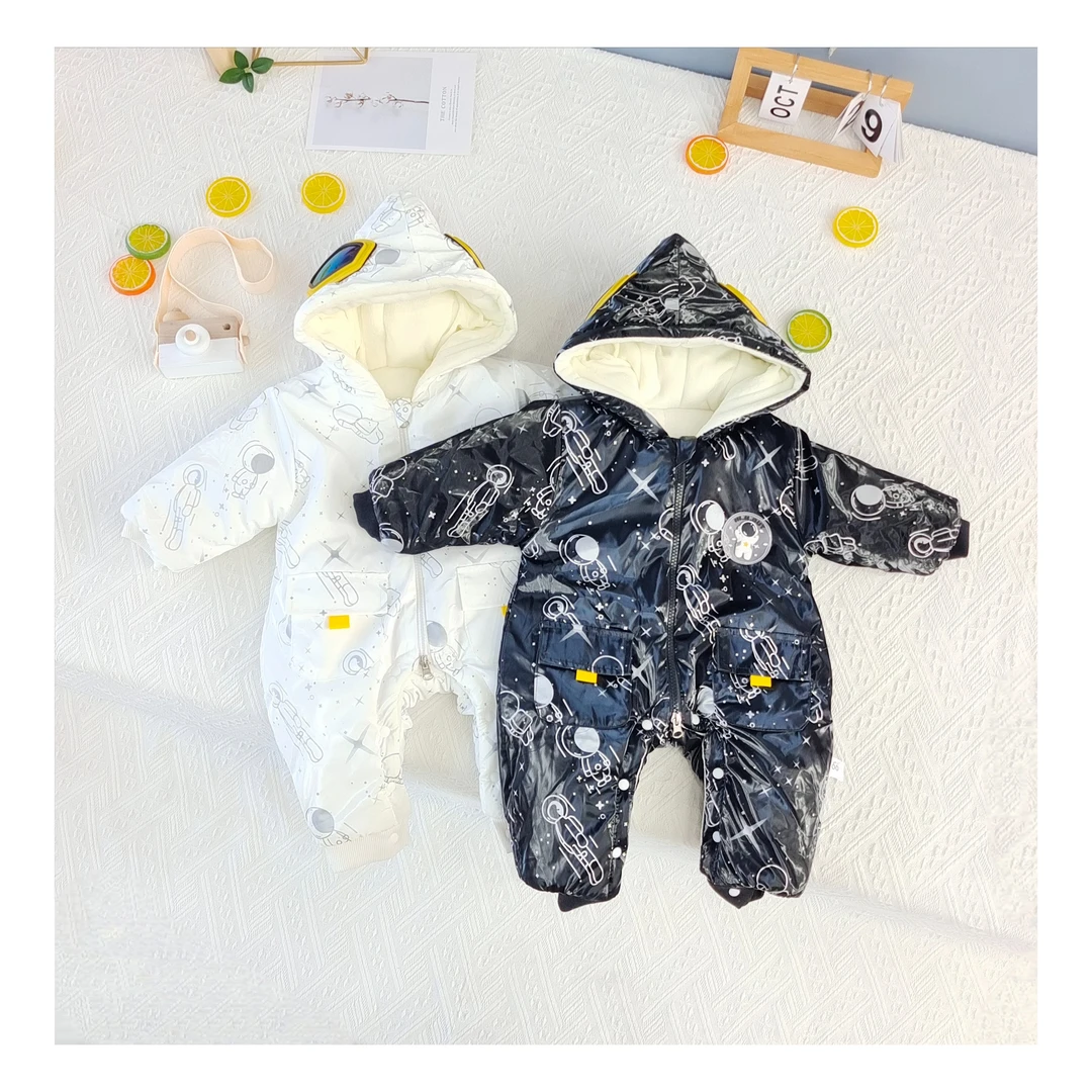 新款加绒加厚棉连体衣男女宝连帽加厚卡通满印航天员连帽哈衣5029