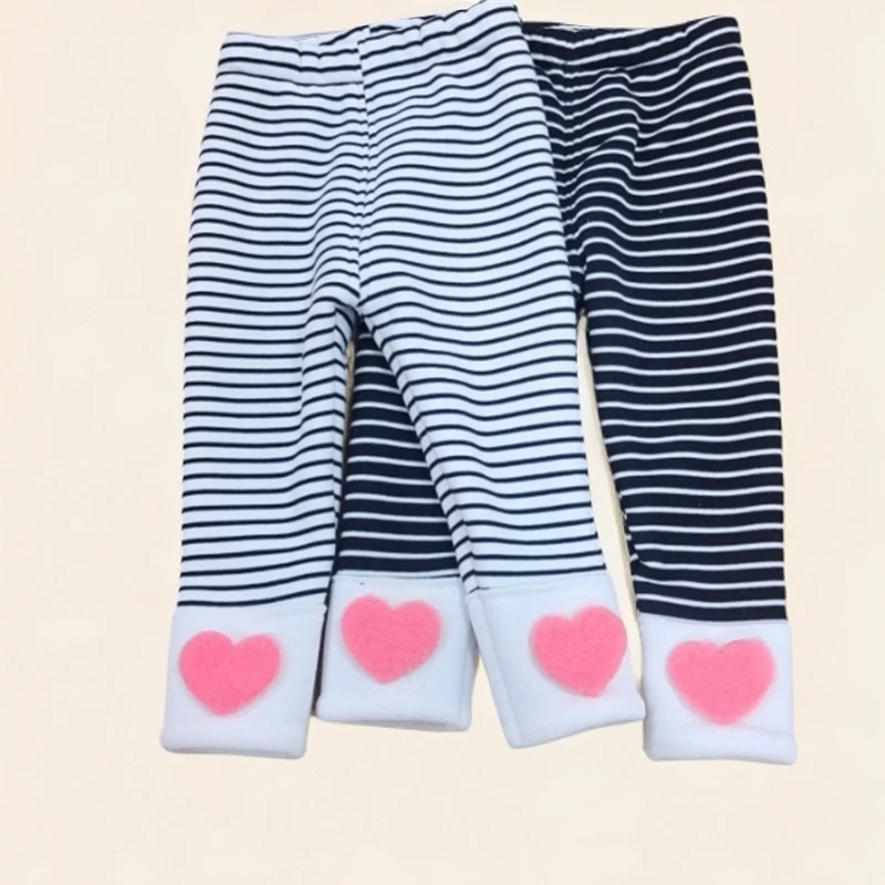 秋上新儿童洋气时尚百搭条纹打底 裤女童加绒休闲韩版打底裤Q106